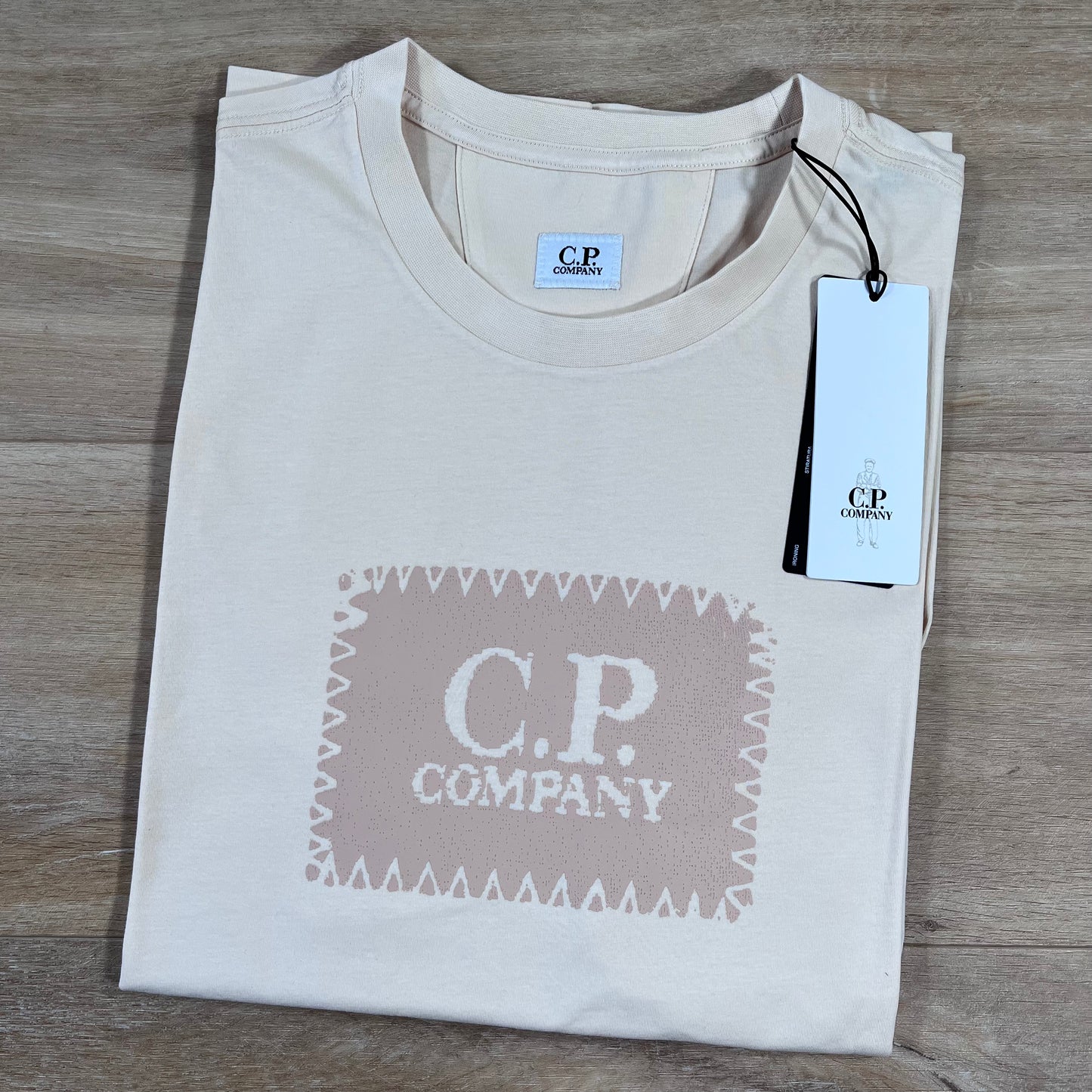 C.P. Company Stitch Block Logo T-Shirt in Pistachio Shell