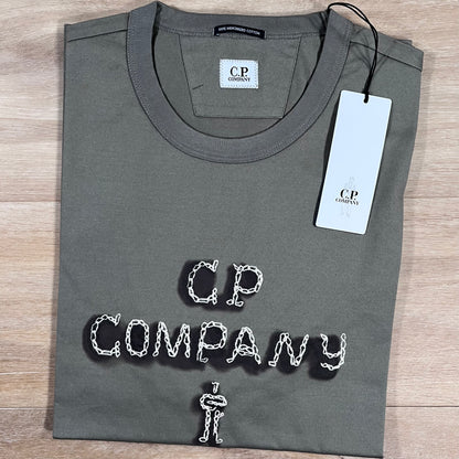 C.P. Company Mercerized 30/2 Jersey Twisted Logo T-Shirt in Fungi Grey