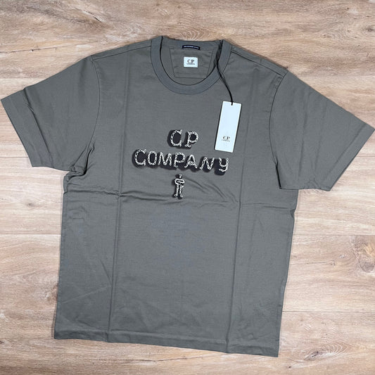 C.P. Company Mercerized 30/2 Jersey Twisted Logo T-Shirt in Fungi Grey