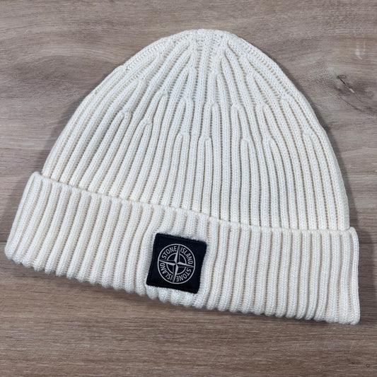 Stone Island Full Rib RWS Wool Beanie in Ivory