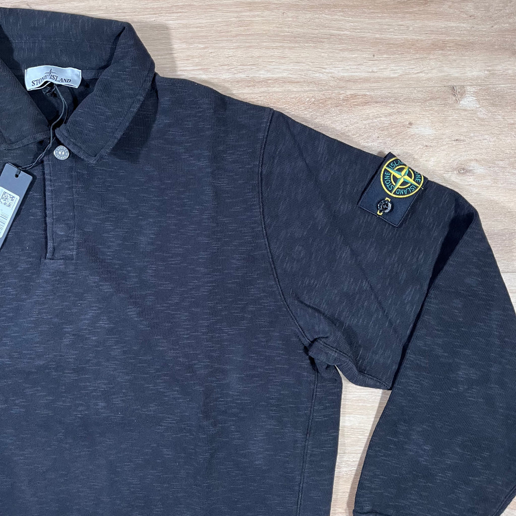 Stone Island Vanise Brushed Heavy Cotton Polo Sweatshirt in Black