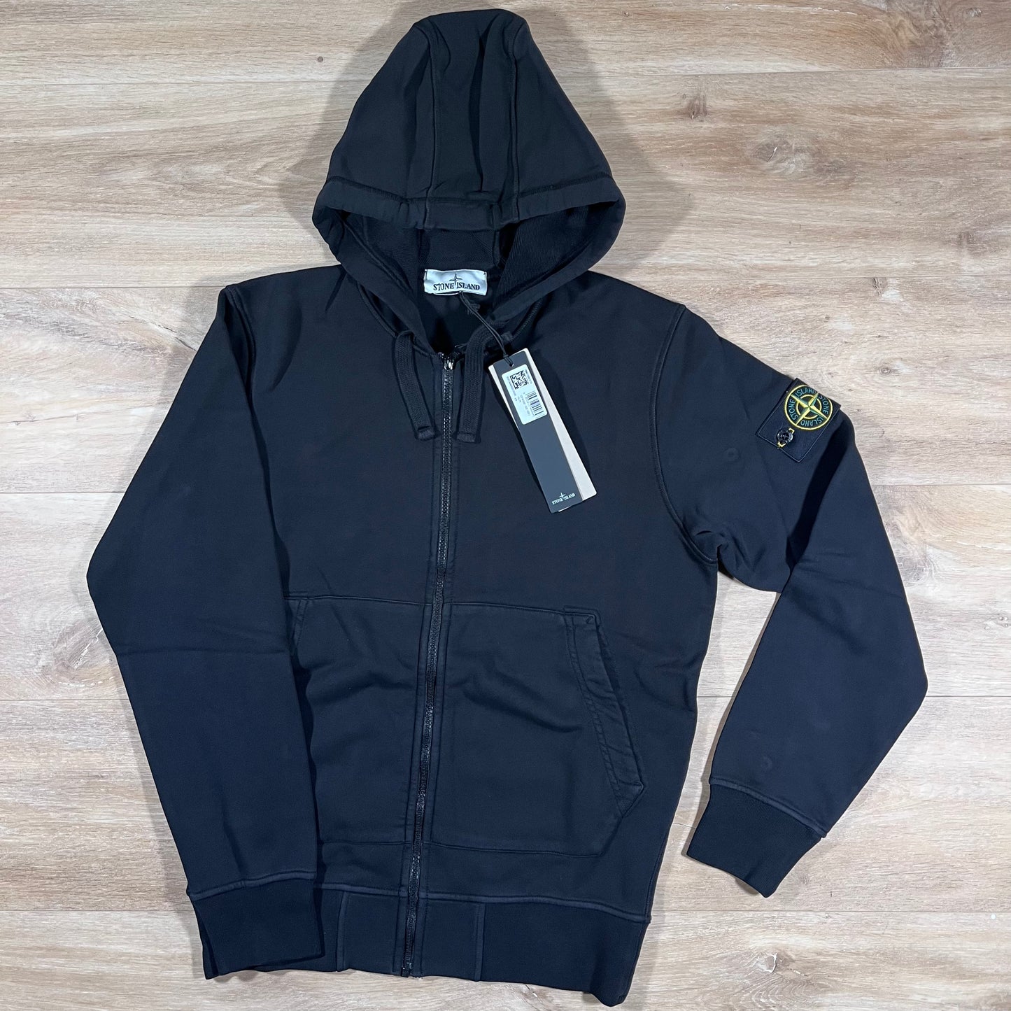 Stone Island Organic Cotton Fleece Zip Hoodie in Black