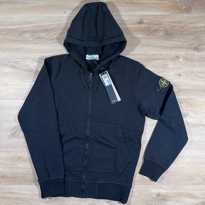 Stone Island Organic Cotton Fleece Zip Hoodie in Black
