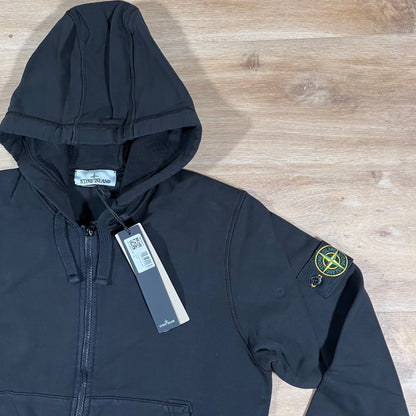 Stone Island Organic Cotton Fleece Zip Hoodie in Black