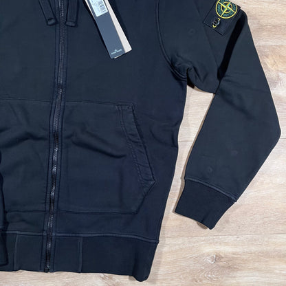 Stone Island Organic Cotton Fleece Zip Hoodie in Black