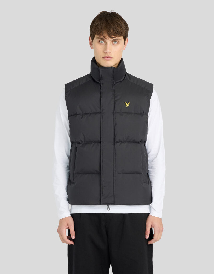 Lyle & Scott Funnel Neck Puffer Gilet in Jet Black
