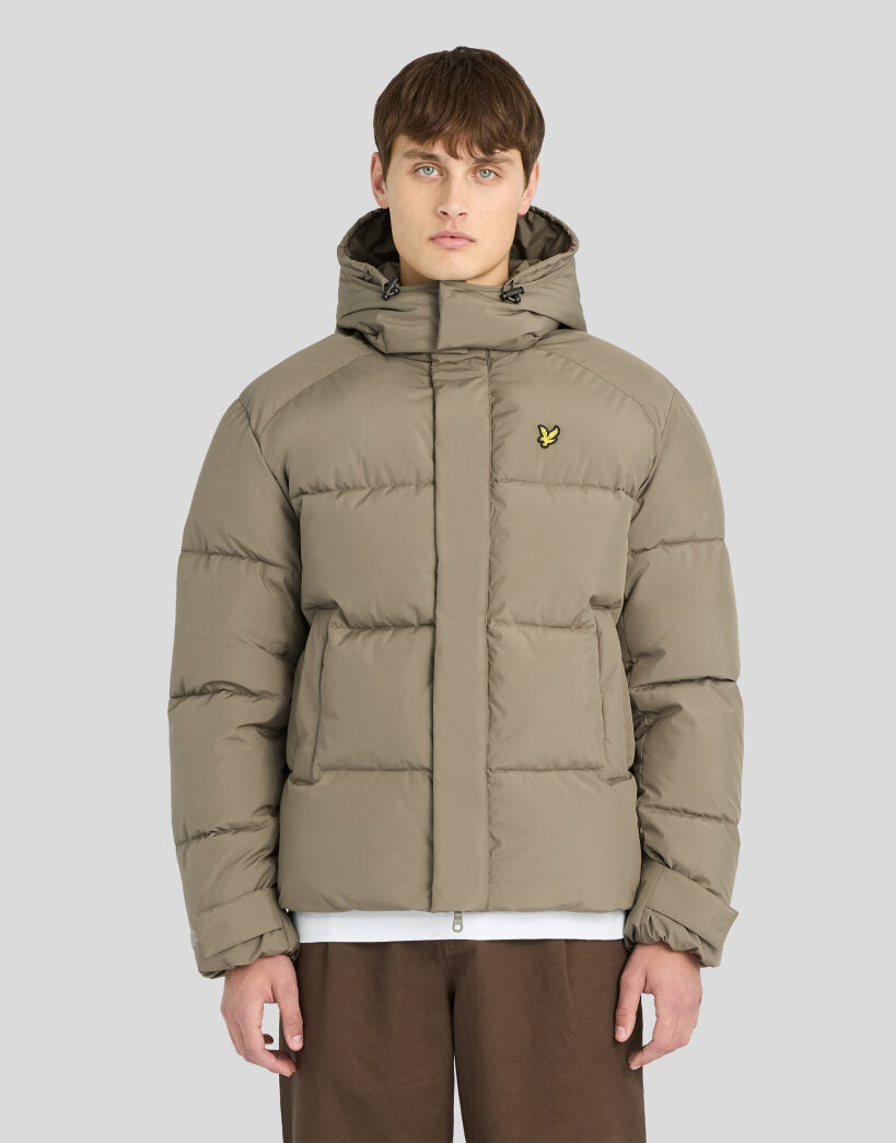 Lyle & Scott Hooded Puffer Jacket in Khaki Ash