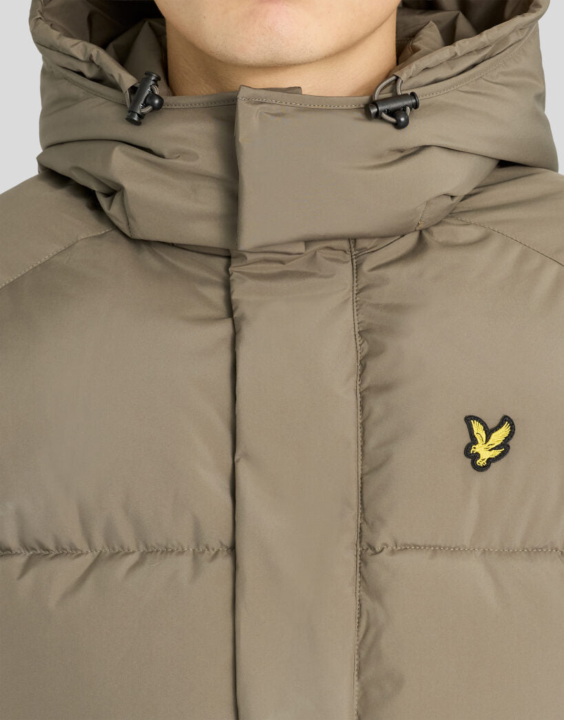 Lyle & Scott Hooded Puffer Jacket in Khaki Ash