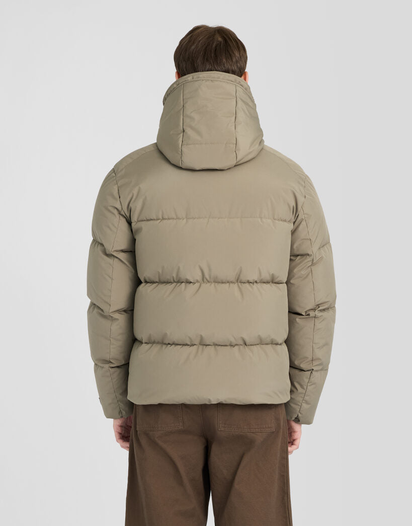 Lyle & Scott Hooded Puffer Jacket in Khaki Ash