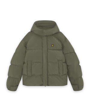Lyle & Scott Hooded Puffer Jacket in Khaki Ash