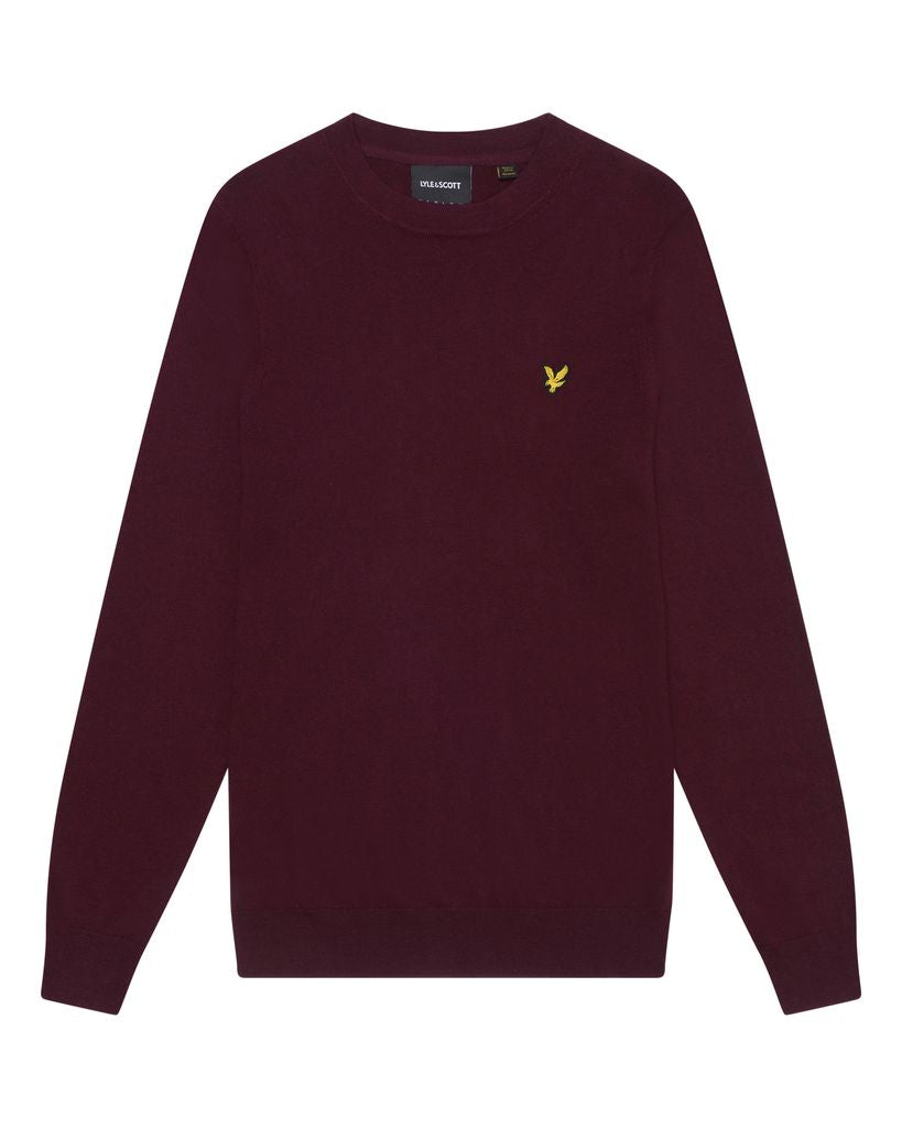 Lyle & Scott Cotton Merino Crewneck Jumper in Burgundy