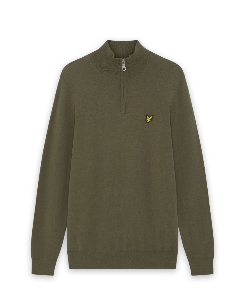 Lyle & Scott Cotton Merino 1/4 Zip Jumper in Khaki Ash