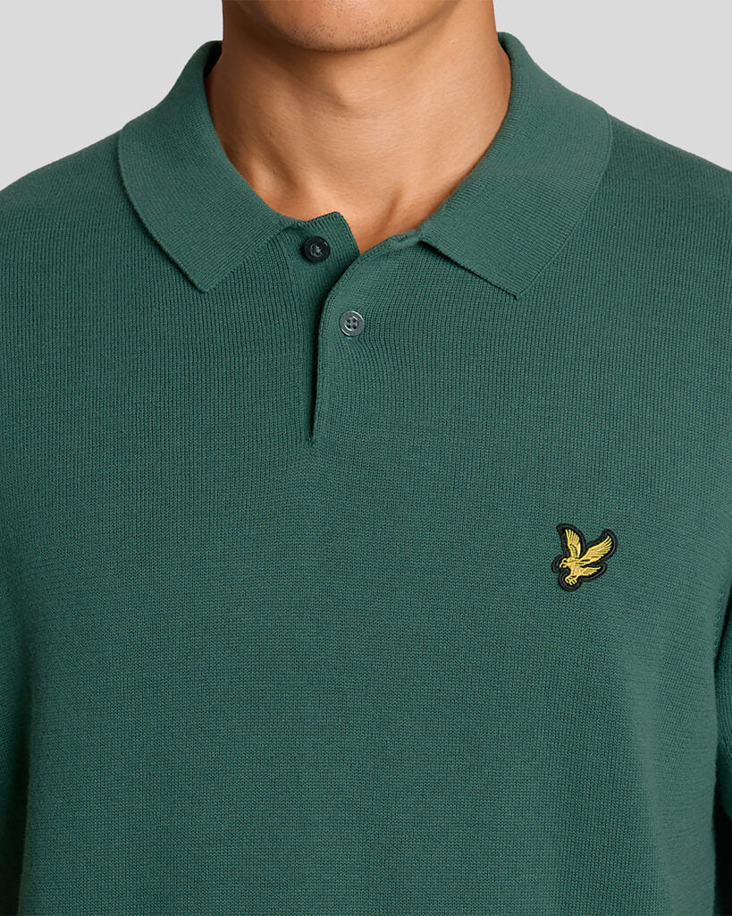 Lyle & Scott Cotton Knitted Polo Shirt in Everglade Green