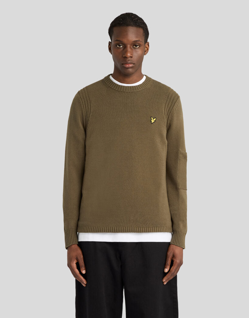Lyle & Scott Rib Insert Crewneck Jumper in True Olive
