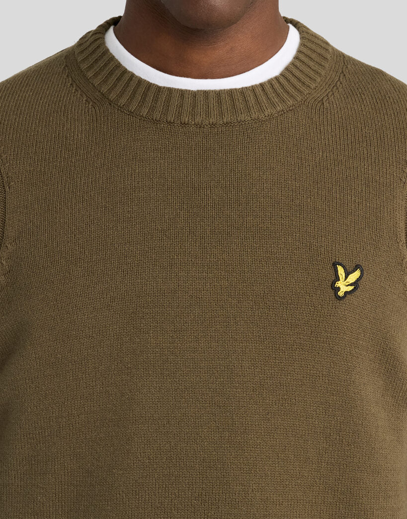 Lyle & Scott Rib Insert Crewneck Jumper in True Olive