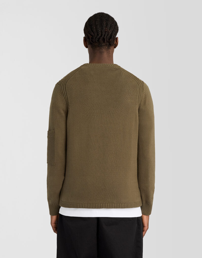 Lyle & Scott Rib Insert Crewneck Jumper in True Olive