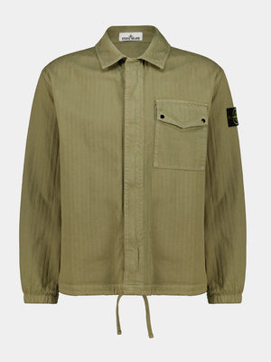 Stone Island Cotton Herringbone Overshirt in Military Green