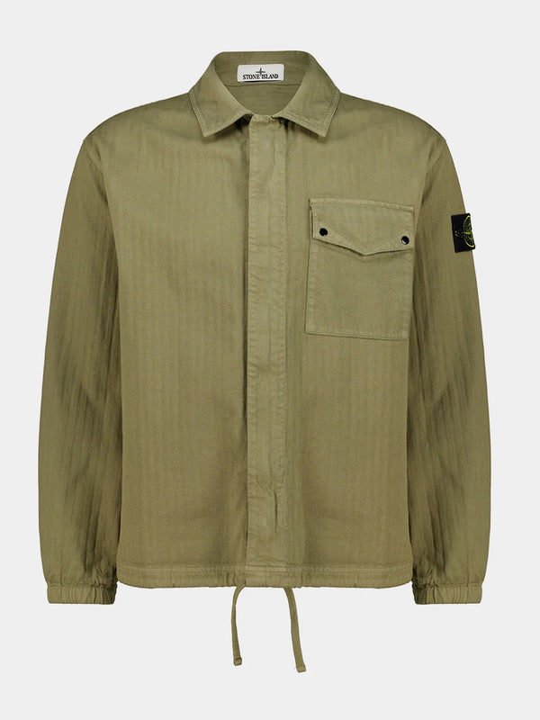 Stone Island Cotton Herringbone Overshirt in Military Green