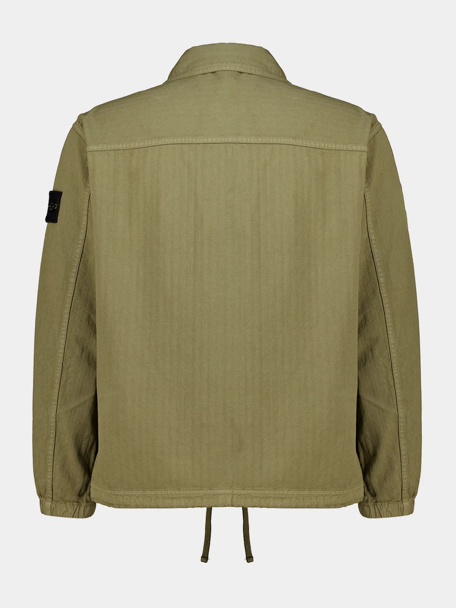 Stone Island Cotton Herringbone Overshirt in Military Green