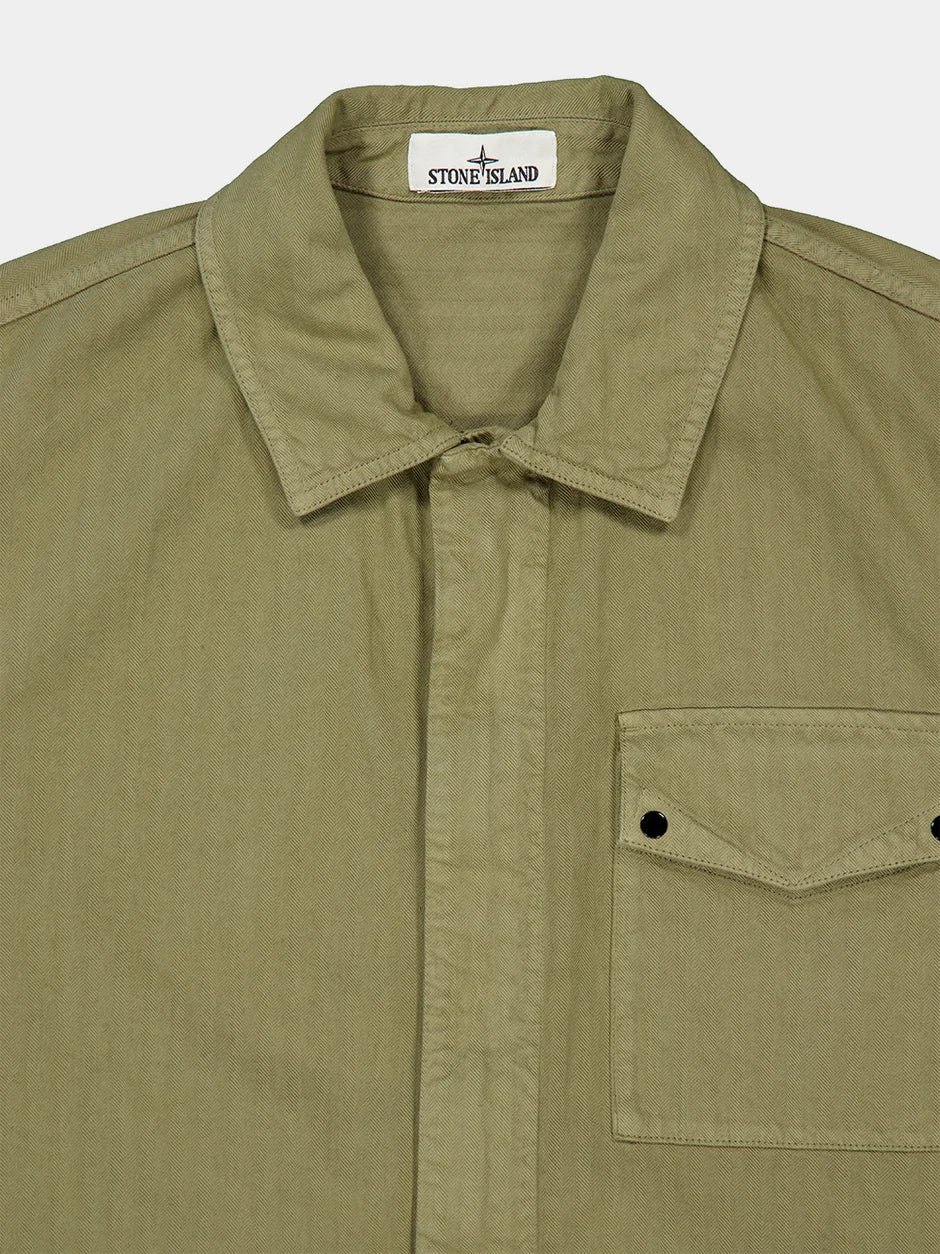 Stone Island Cotton Herringbone Overshirt in Military Green