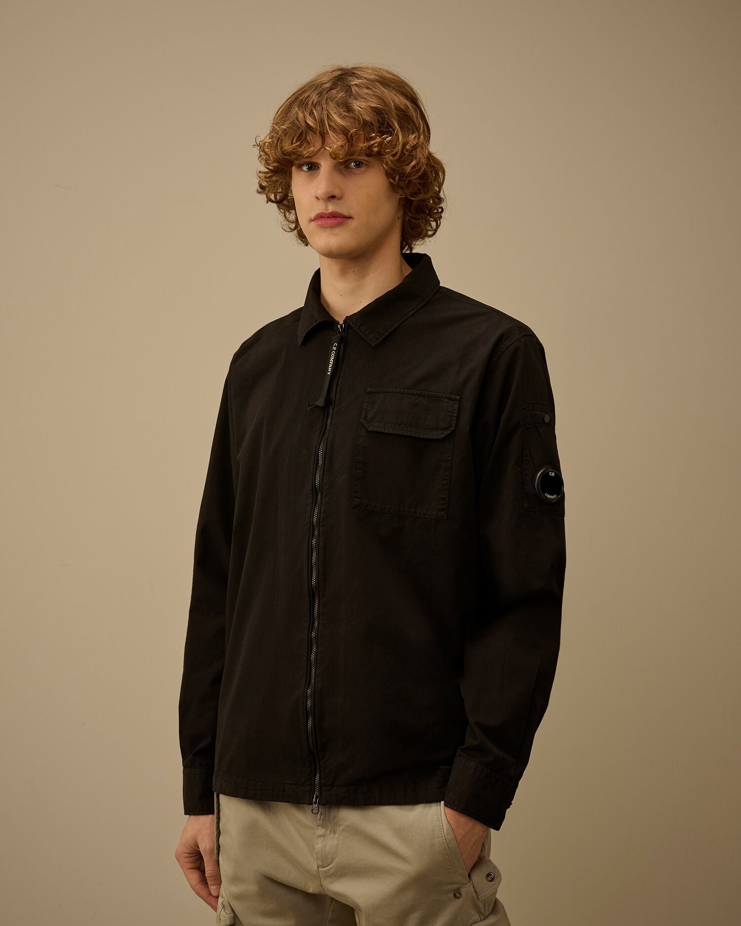 C.P. Company Organic Gabardine Lens Overshirt in Black