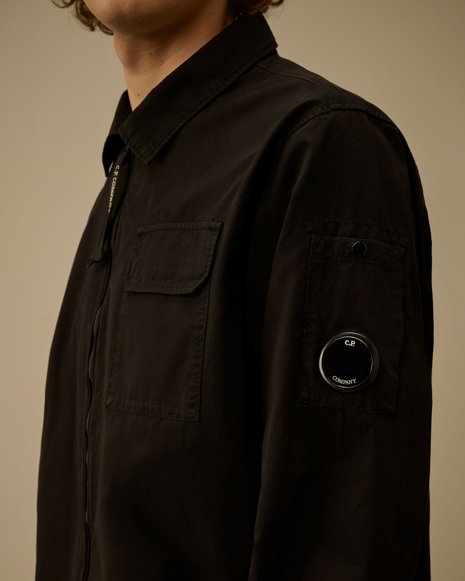 C.P. Company Organic Gabardine Lens Overshirt in Black
