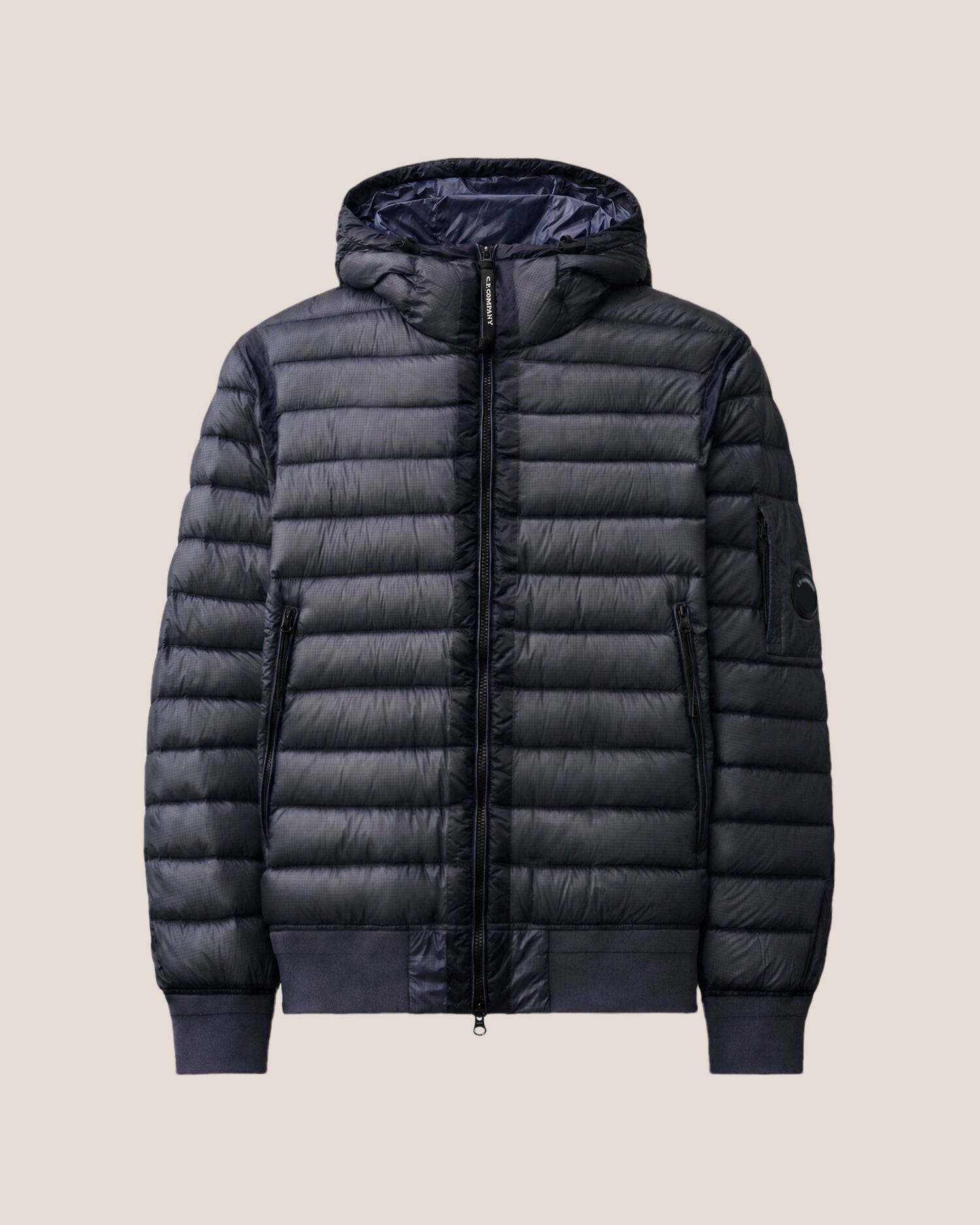 C.P. Company D.D. Shell Hooded Lens Down Jacket in Navy