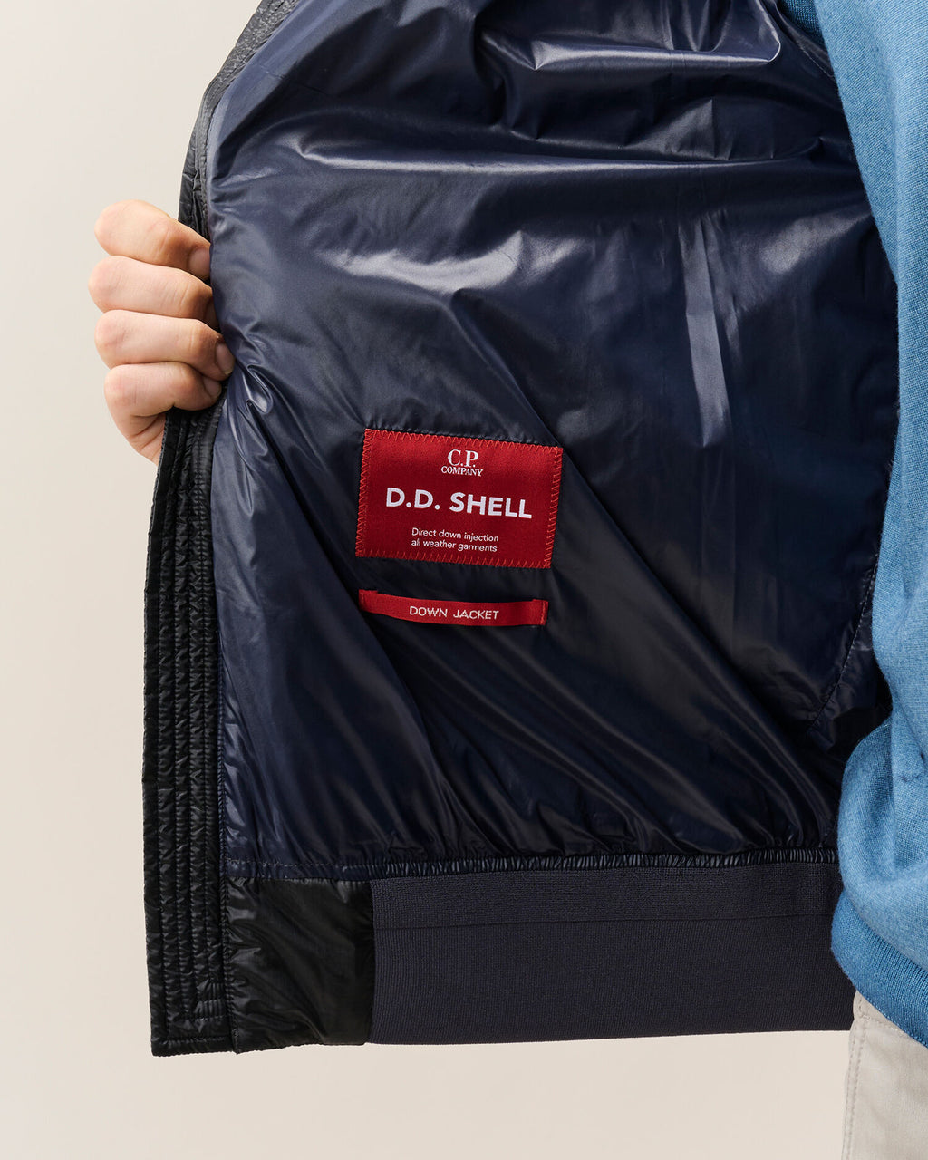 C.P. Company D.D. Shell Hooded Lens Down Jacket in Navy