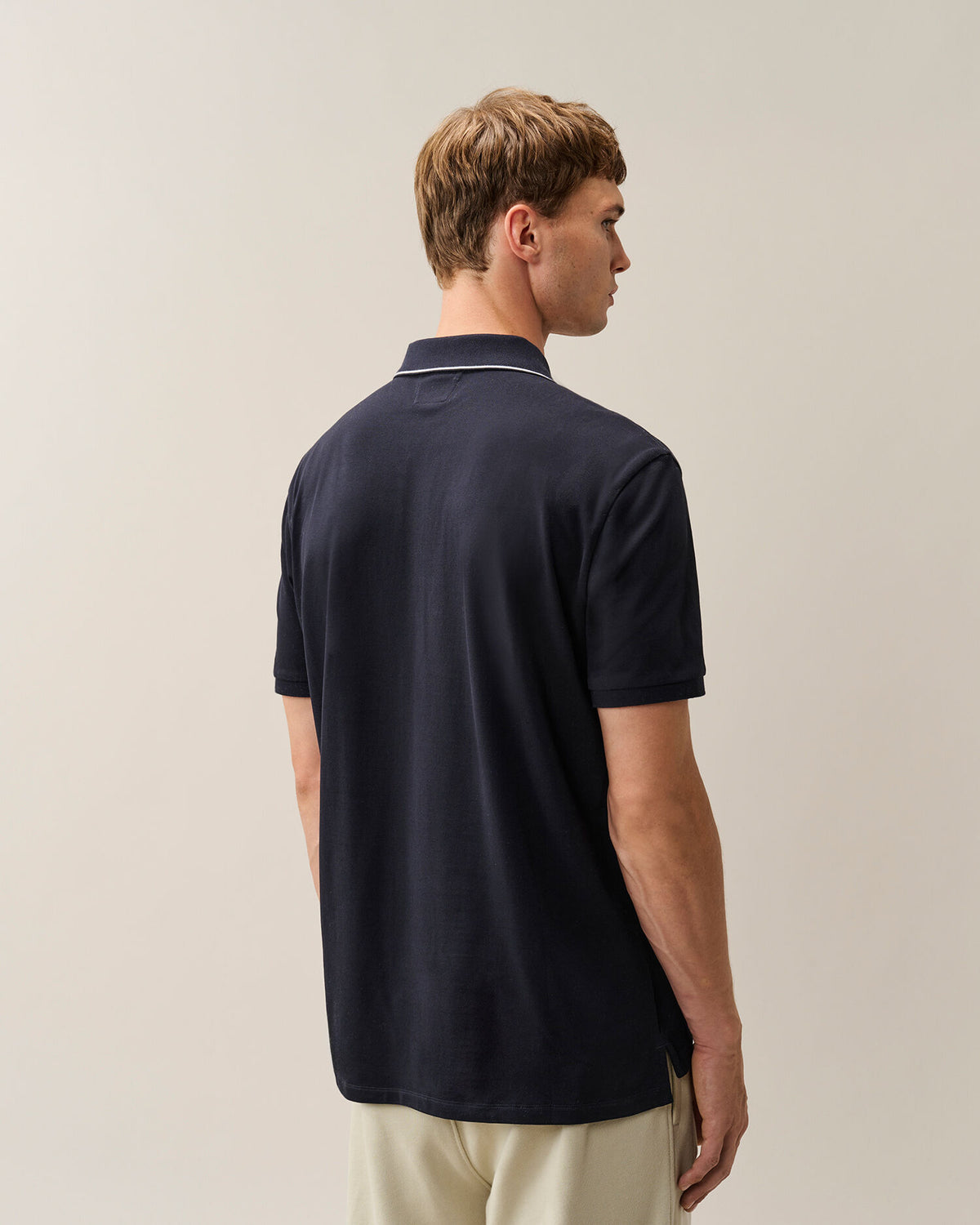 C.P. Company Stretch Piquet Striped Collar Polo Shirt in Navy