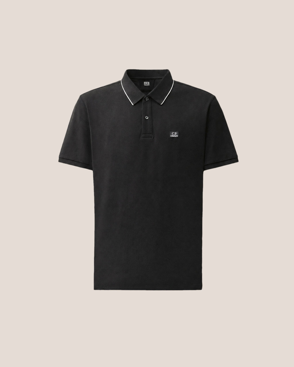 C.P. Company Stretch Piquet Striped Collar Polo Shirt in Black