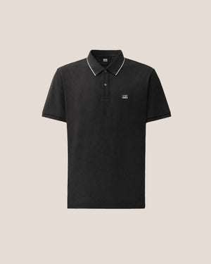 C.P. Company Stretch Piquet Striped Collar Polo Shirt in Black