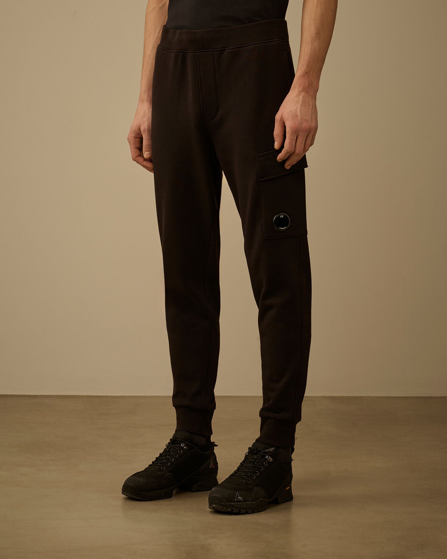 C.P. Company Diagonal Raised Fleece Lens Sweatpants in Black