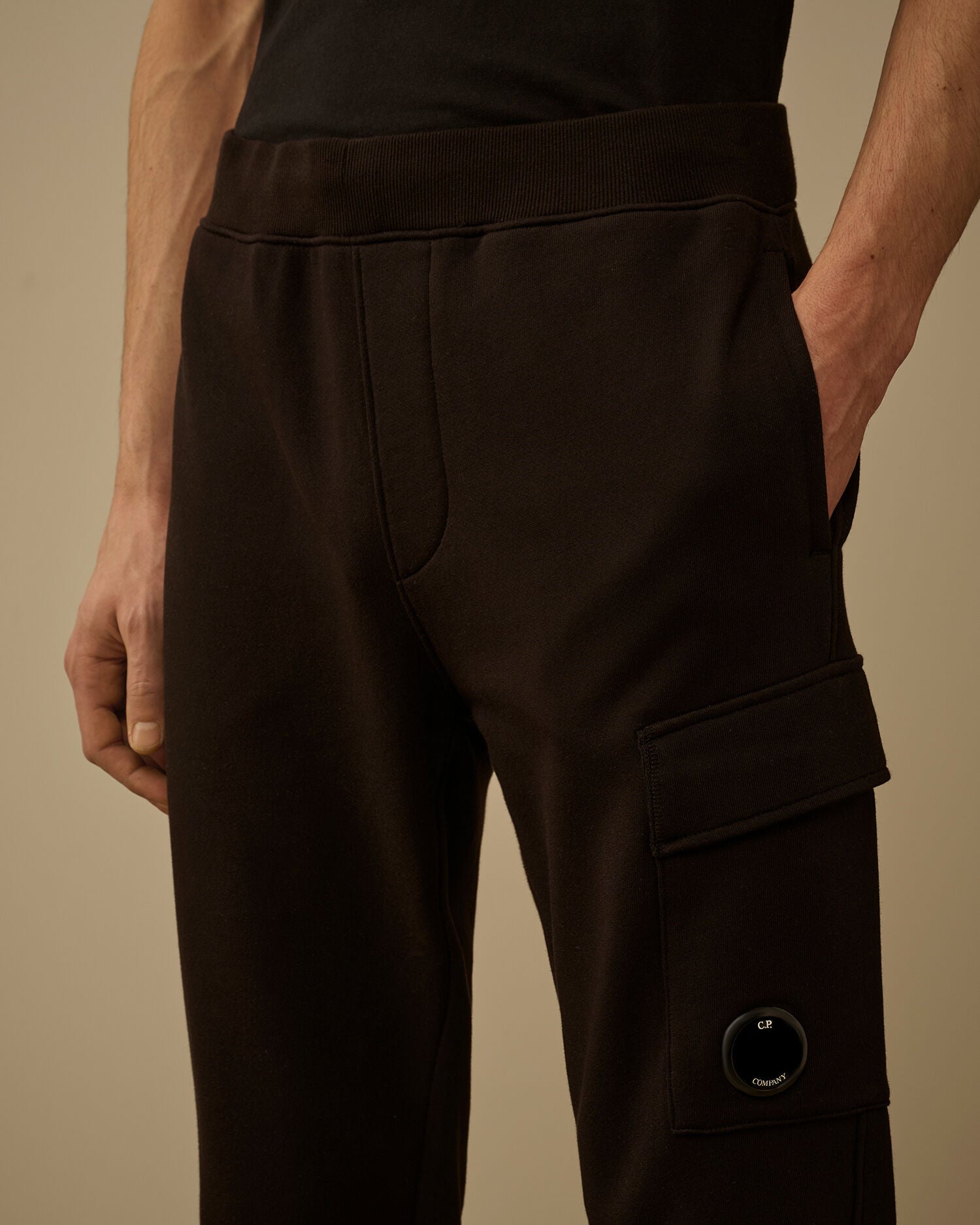C.P. Company Diagonal Raised Fleece Lens Sweatpants in Black