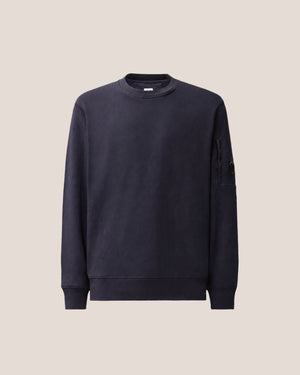 C.P. Company Diagonal Raised Fleece Crewneck Lens Sweatshirt in Navy