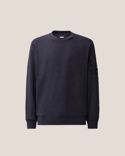 C.P. Company Diagonal Raised Fleece Crewneck Lens Sweatshirt in Navy