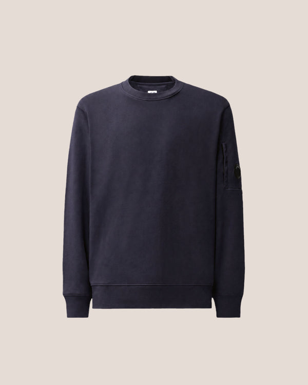 C.P. Company Diagonal Raised Fleece Crewneck Lens Sweatshirt in Navy
