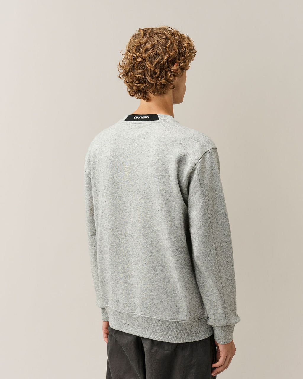 C.P. Company Diagonal Raised Fleece Crewneck Lens Sweatshirt in Grey Melange