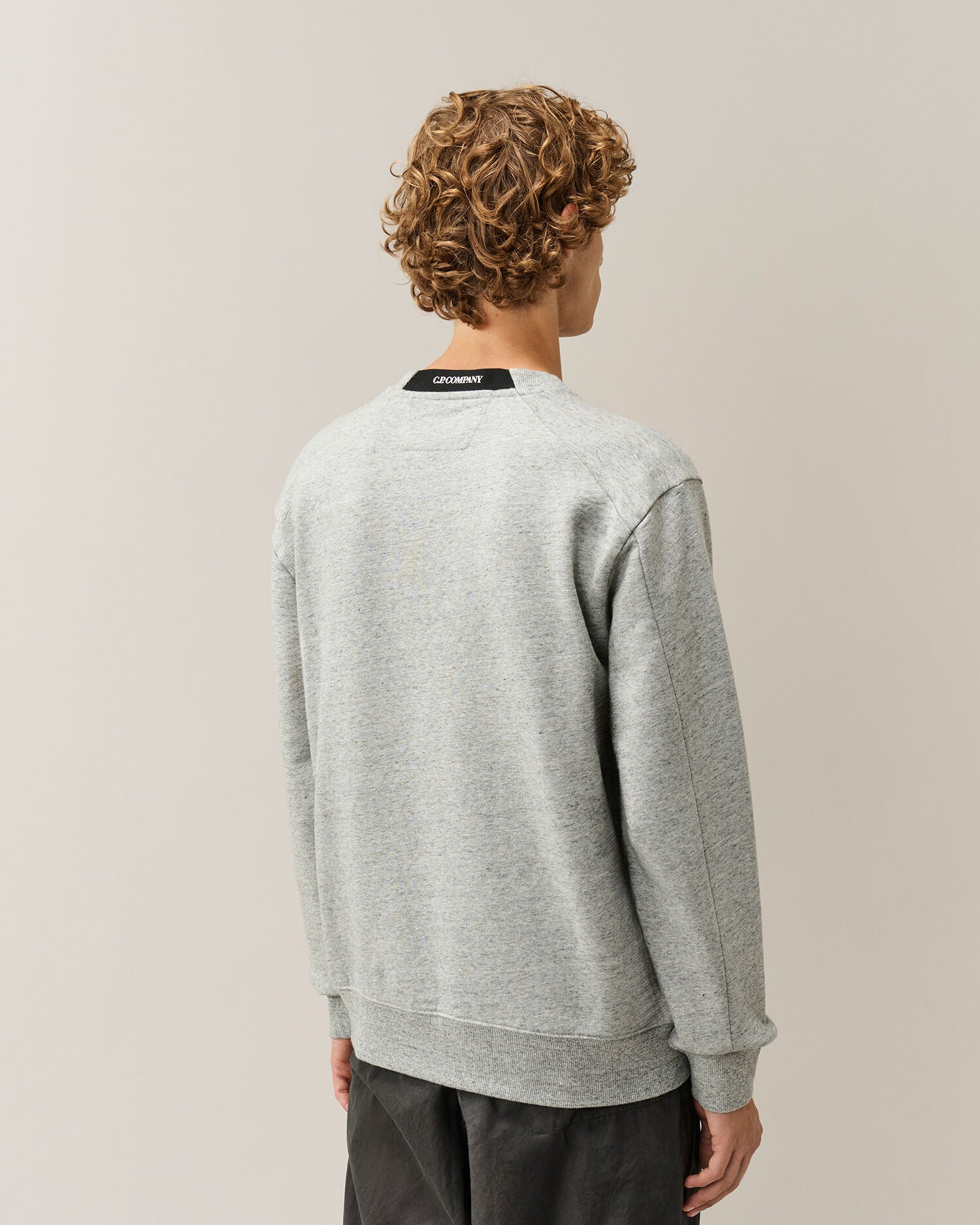 C.P. Company Diagonal Raised Fleece Crewneck Lens Sweatshirt in Grey Melange