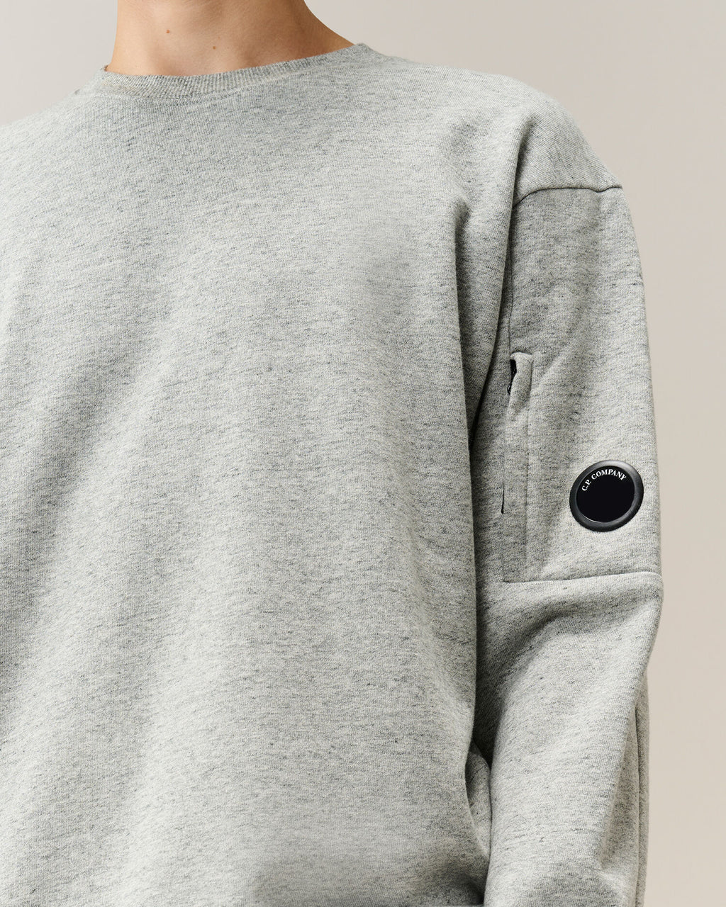 C.P. Company Diagonal Raised Fleece Crewneck Lens Sweatshirt in Grey Melange