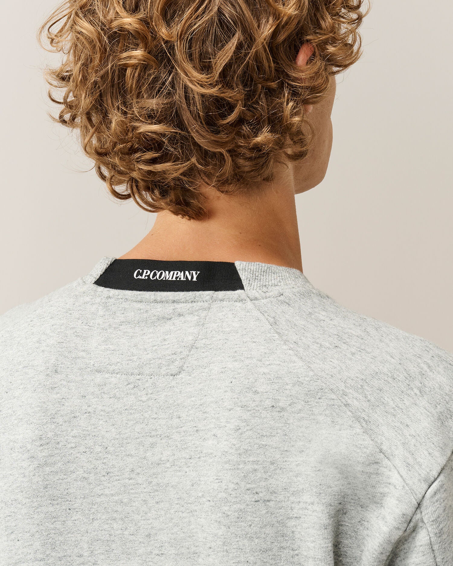 C.P. Company Diagonal Raised Fleece Crewneck Lens Sweatshirt in Grey Melange