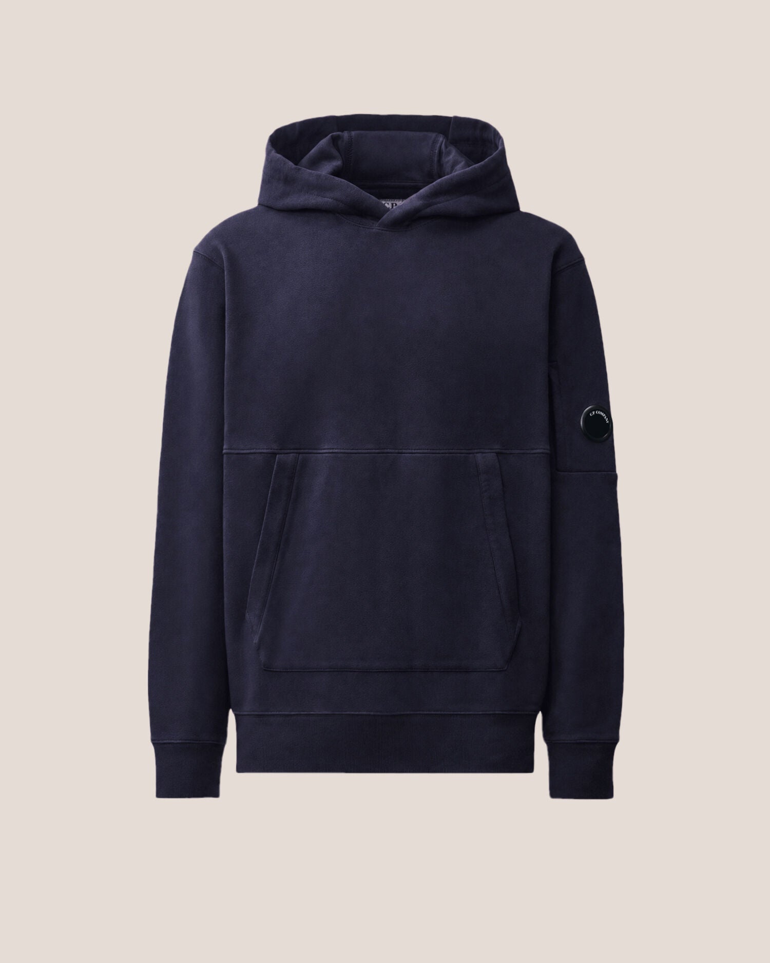 C.P. Company Diagonal Raised Fleece Lens Hoodie in Navy