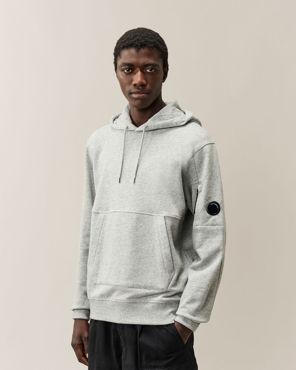 C.P. Company Diagonal Raised Fleece Lens Hoodie in Grey Melange
