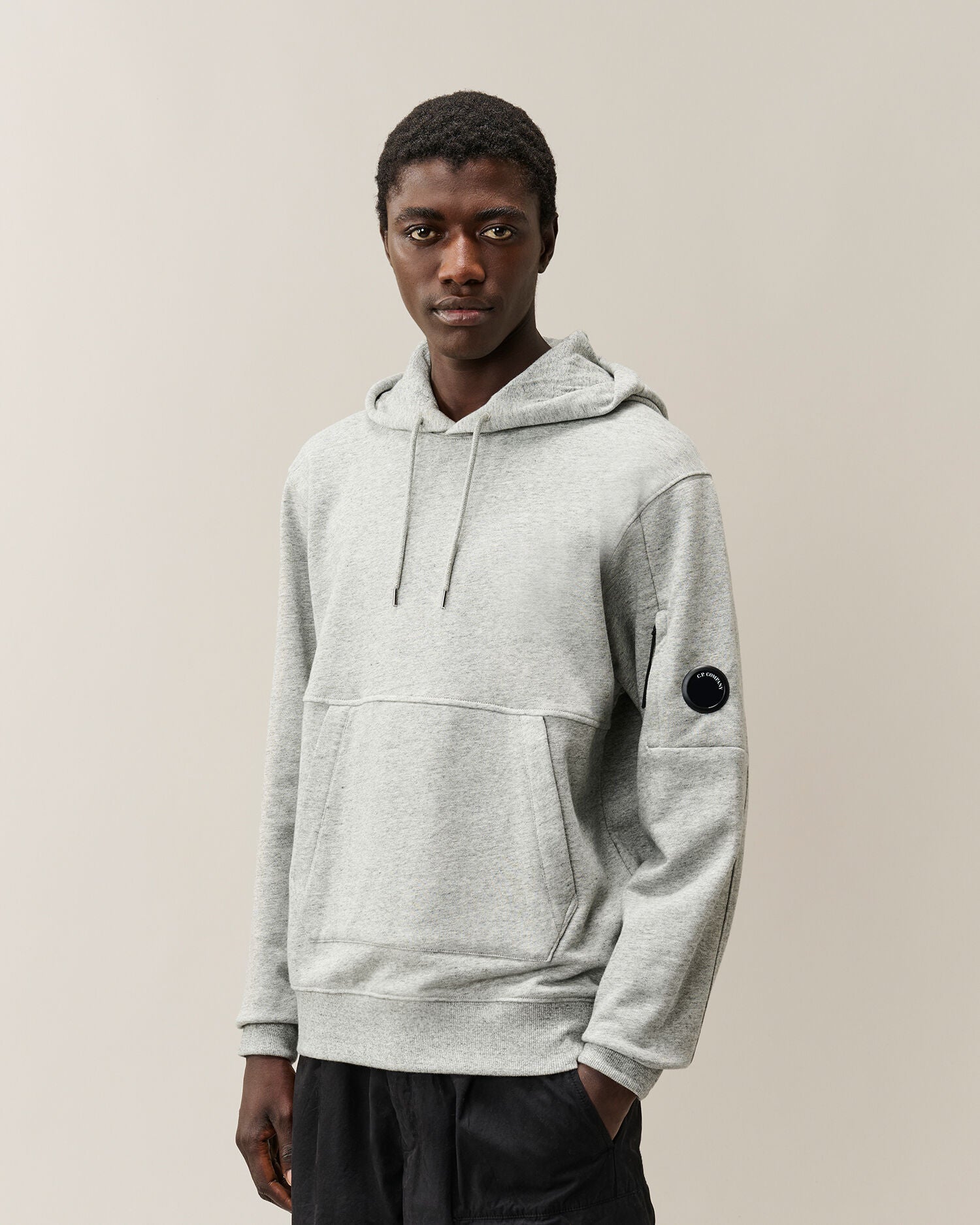 C.P. Company Diagonal Raised Fleece Lens Hoodie in Grey Melange