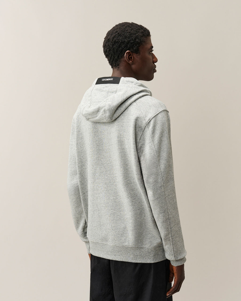 C.P. Company Diagonal Raised Fleece Lens Hoodie in Grey Melange