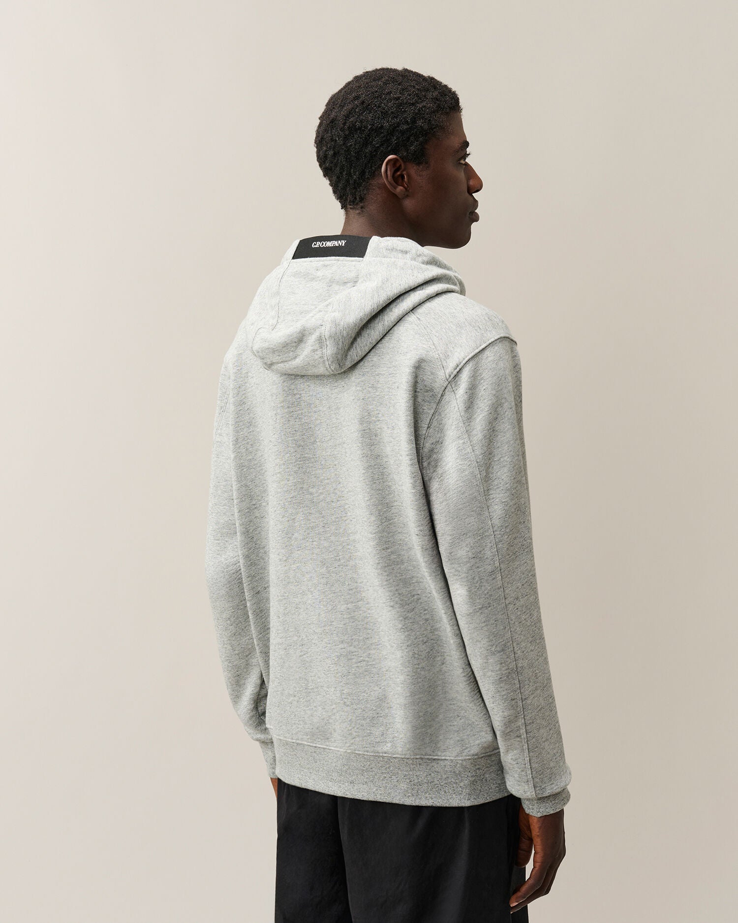 C.P. Company Diagonal Raised Fleece Lens Hoodie in Grey Melange