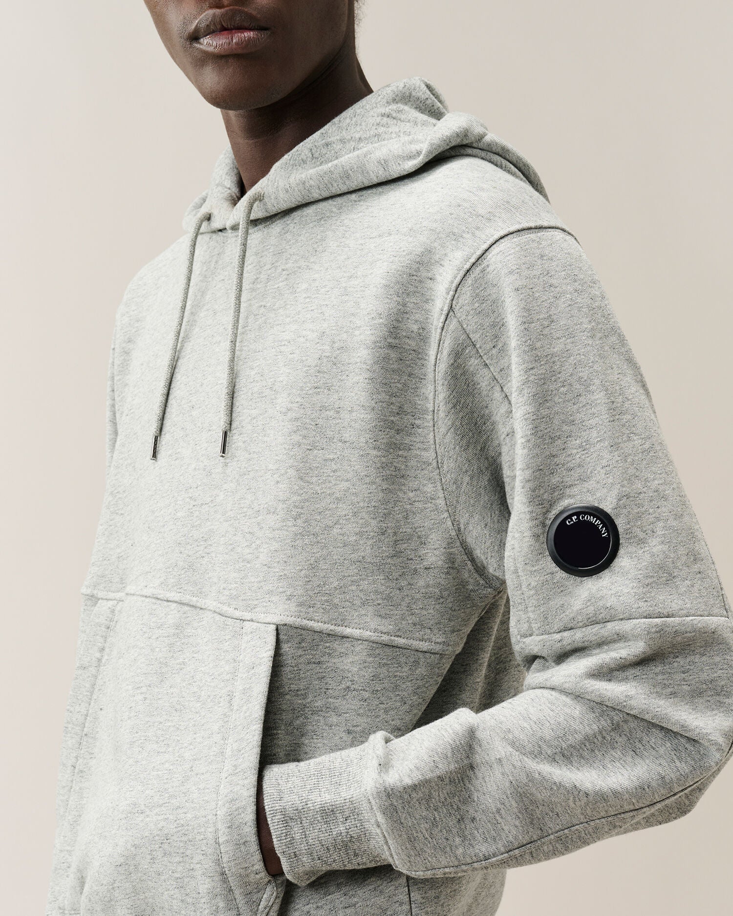 C.P. Company Diagonal Raised Fleece Lens Hoodie in Grey Melange
