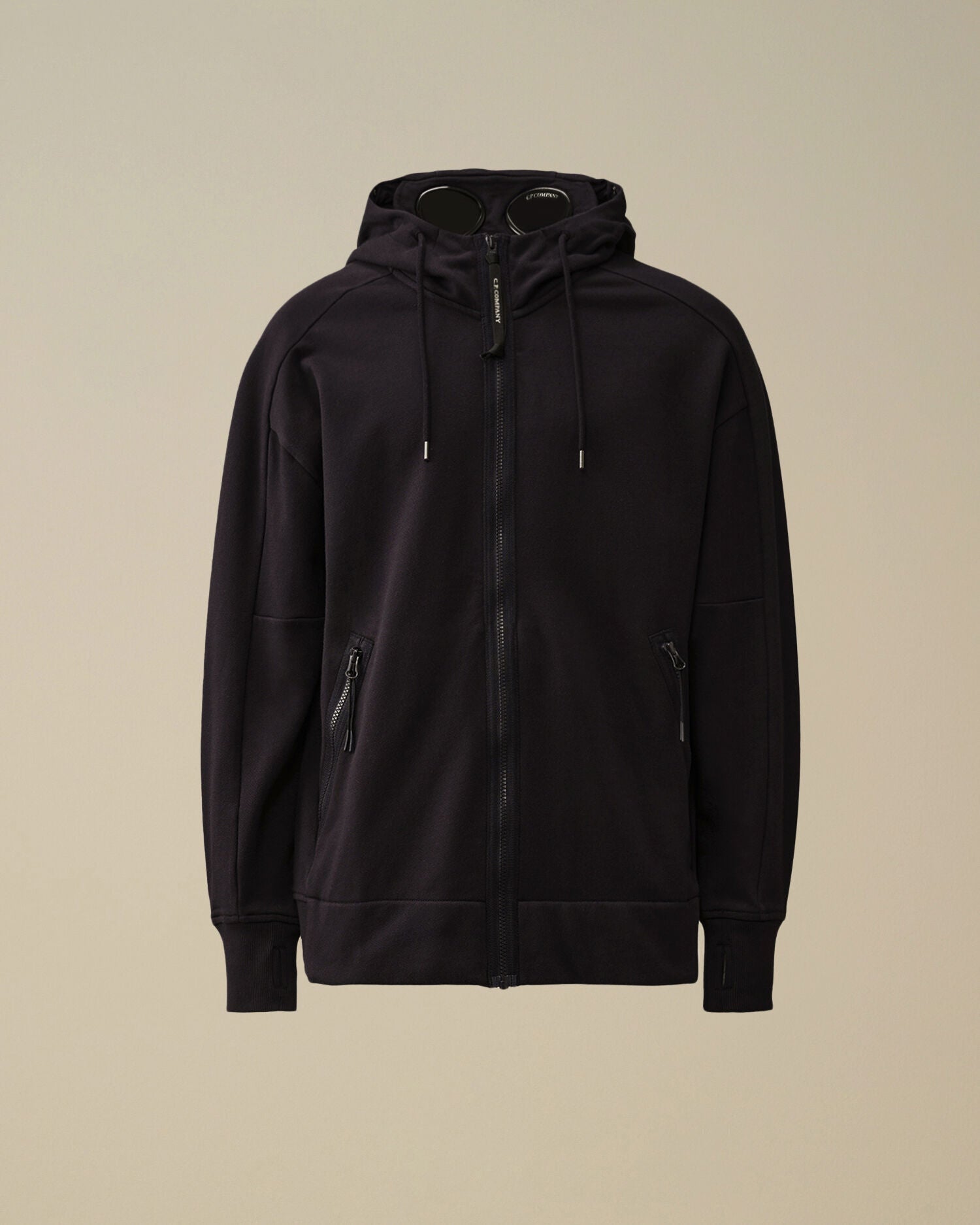 C.P. Company Diagonal Raised Fleece Goggle Hoodie in Navy