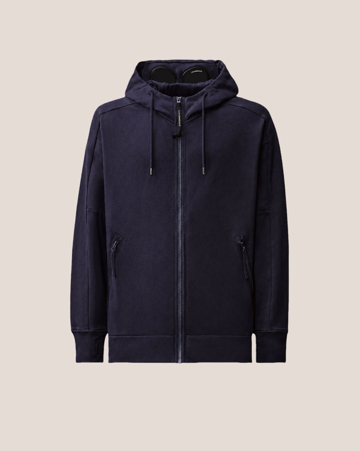 C.P. Company Diagonal Raised Fleece Goggle Hoodie in Navy