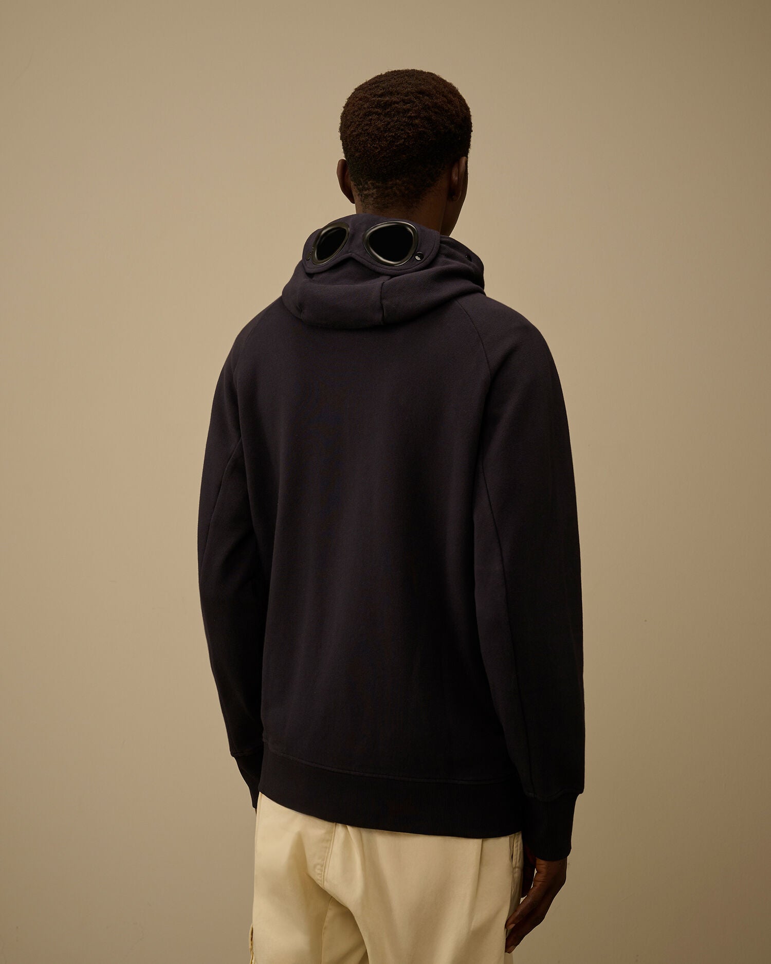 C.P. Company Diagonal Raised Fleece Goggle Hoodie in Navy