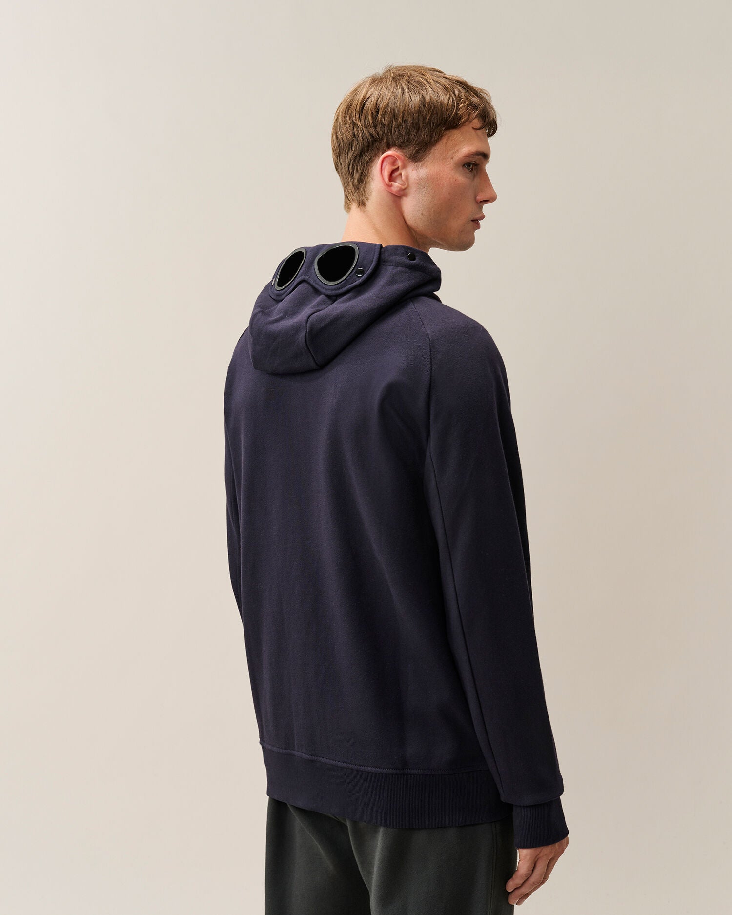 C.P. Company Diagonal Raised Fleece Goggle Hoodie in Navy – Label
